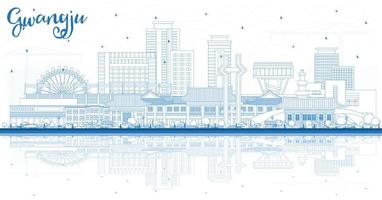 Outline Gwangju South Korea City Skyline with Blue Buildings and Reflections. vector