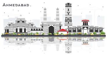 horizonte de la ciudad de ahmedabad india con edificios de color y reflejos aislados en blanco. vector