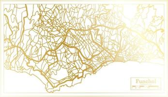 mapa de la ciudad de funchal portugal en estilo retro en color dorado. esquema del mapa. vector
