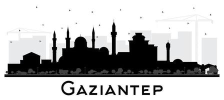 Gaziantep Turkey City Skyline Silhouette with Black Buildings Isolated on White. vector