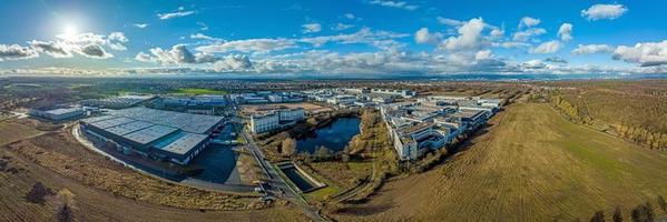 Drone panorama of the industrial area in Moerfelden near Frankfurt airport during the day photo