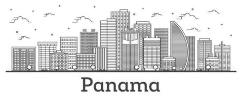 Outline Panama City Skyline with Modern Buildings Isolated on White. vector