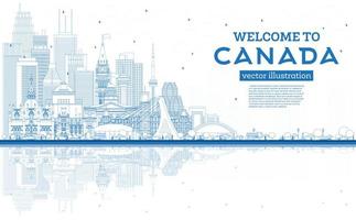 Outline Welcome to Canada City Skyline with Blue Buildings. vector