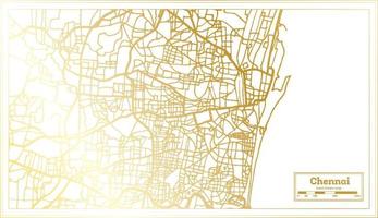 mapa de la ciudad de chennai india en estilo retro en color dorado. esquema del mapa. vector