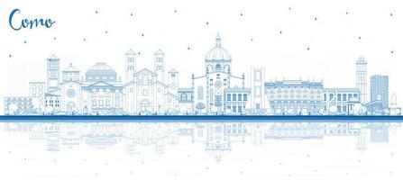 Outline Como Italy City Skyline with Blue Buildings and Reflections. vector