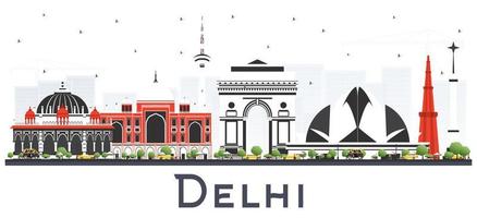 Delhi India City Skyline with Color Buildings Isolated on White Background. vector