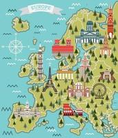 Europe Map with Famous Landmarks. vector