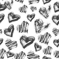 Seamless Heart Pattern. Black and White Ink Pattern. vector