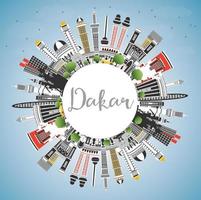 Dakar Senegal City Skyline with Color Buildings, Blue Sky and Copy Space. vector