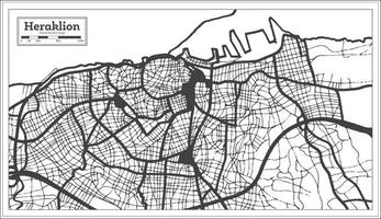 heraklion grecia mapa de la ciudad en color blanco y negro en estilo retro. esquema del mapa. vector