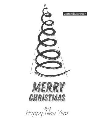 Christmas Tree Sketch Isolated on White Background. Merry Christmas. Silhouette of Hand Drawn Spruce Tree.