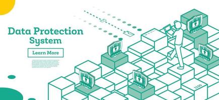 Outline Cyber Security Concept. Isometric Illustration Isolated on White. Data Protection Concept. vector