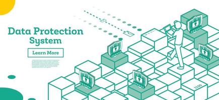 Outline Cyber Security Concept. Isometric Illustration Isolated on White. Data Protection Concept. vector