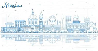 Outline Messina Sicily Italy City Skyline with Blue Buildings and Reflections. vector