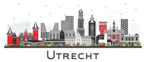 Utrecht Netherlands City Skyline with Color Buildings Isolated on White. vector