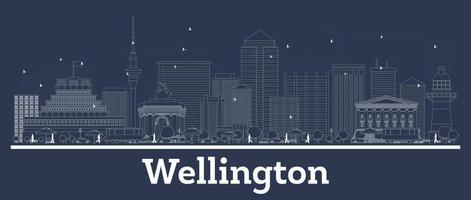 Outline Wellington New Zealand City Skyline with White Buildings. vector
