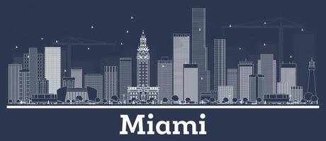 Outline Miami Florida City Skyline with White Buildings. vector