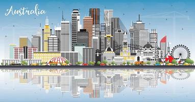 Australia City Skyline with Gray Buildings, Blue Sky and Reflections. vector