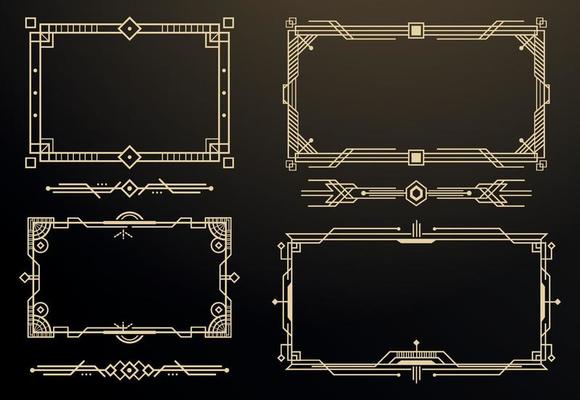 Set of Art Deco Frames and Borders. Decorative Elements. Style of 1920s.