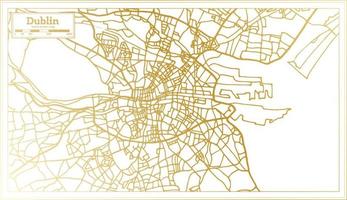 mapa de la ciudad de dublín irlanda en estilo retro en color dorado. esquema del mapa. vector