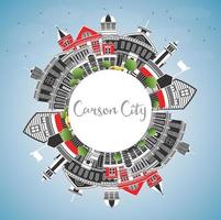 horizonte de la ciudad de carson city nevada con edificios de color, cielo azul y espacio de copia. vector