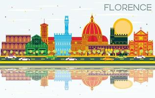 horizonte de la ciudad de florencia italia con edificios de color, cielo azul y reflejos. vector