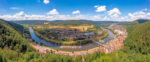 Drone panorama over river Main in Germany with village Freudenberg photo