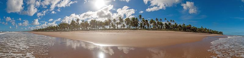 Panoramic view over the endless and deserted beach of Praia do Forte in the Brazilian province of Bahia during the day photo