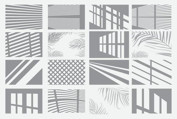 Set of Transparent Shadow Overlay Effects. Window Frames, Palm Tree and Blind.