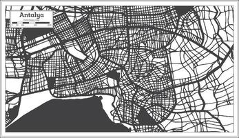 mapa de la ciudad de antalya turquía en color blanco y negro en estilo retro. esquema del mapa. vector