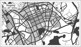 mapa de la ciudad de anyang corea del sur en color blanco y negro en estilo retro. vector