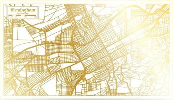 mapa de la ciudad de birmingham alabama usa en estilo retro en color dorado. esquema del mapa. vector