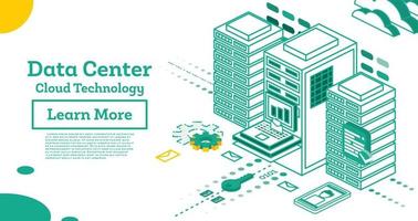 Isometric Working Data Center Full of Rack Servers and Supercomputers. vector