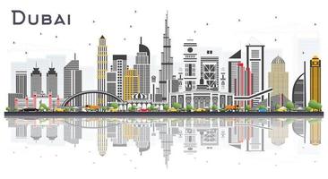 Dubai UAE City Skyline with Color Buildings Isolated on White Background. vector