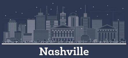Outline Nashville Tennessee USA City Skyline with White Buildings. vector
