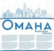 Outline Omaha Nebraska City Skyline with Blue Buildings and Copy Space. vector