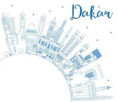 Outline Dakar Senegal City Skyline with Blue Buildings and Copy Space. vector