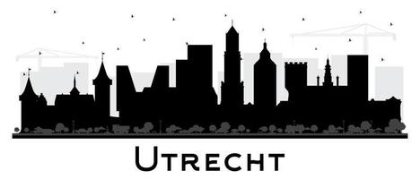 Utrecht Netherlands City Skyline Silhouette with Black Buildings Isolated on White. vector