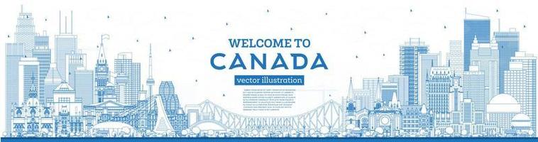 Outline Welcome to Canada City Skyline with Blue Buildings. vector