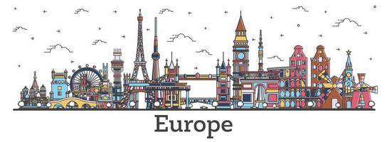 Outline Famous Landmarks in Europe. Business Travel and Tourism Concept with Color Buildings. vector