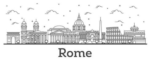 delinear el horizonte de la ciudad de roma italia con edificios históricos aislados en blanco. vector