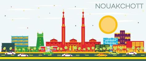 Nouakchott Mauritania City Skyline with Color Buildings and Blue Sky. vector