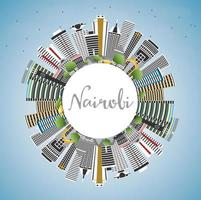 Nairobi Kenya City Skyline with Color Buildings, Blue Sky and Copy Space. vector