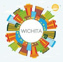 Wichita Kansas USA City Skyline with Color Buildings, Blue Sky and Copy Space. vector