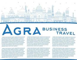 Outline Agra India City Skyline with Blue Buildings and Copy Space. vector