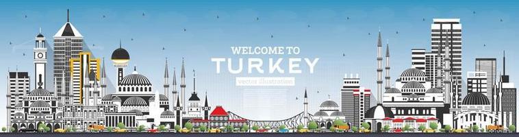 bienvenido al horizonte de turquía con edificios grises y cielo azul. vector