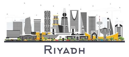 horizonte de la ciudad de riyadh arabia saudita con edificios de color aislados en blanco. vector