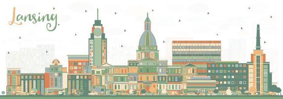 Lansing Michigan City Skyline with Color Buildings. vector