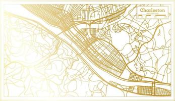 mapa de la ciudad de charleston usa en estilo retro en color dorado. esquema del mapa. vector