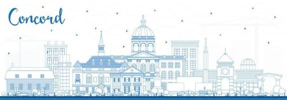 Outline Concord New Hampshire City Skyline with Blue Buildings. vector